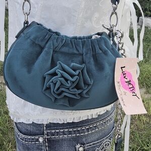 Betsey Johnson Teal Shoulder Bag with Rosette Accent